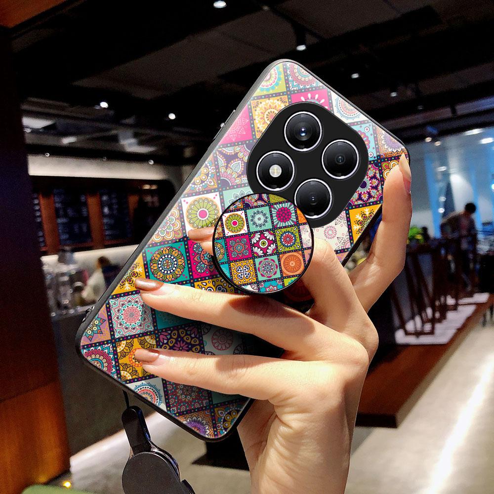 Чехол для Xiaomi Redmi Note 14 Pro 4G с подставкой, этническим узором, из закаленного стекла, чехол для телефона со шнурком