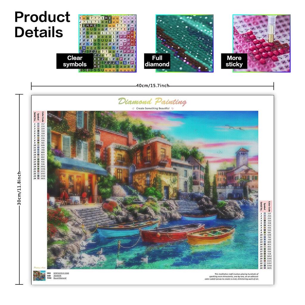 Полная круглая алмазная живопись, вышивка крестиком, пейзаж, распродажа, дом, парусная лодка, мозаичное украшение для дома 30x40 см/12x16 дюймов