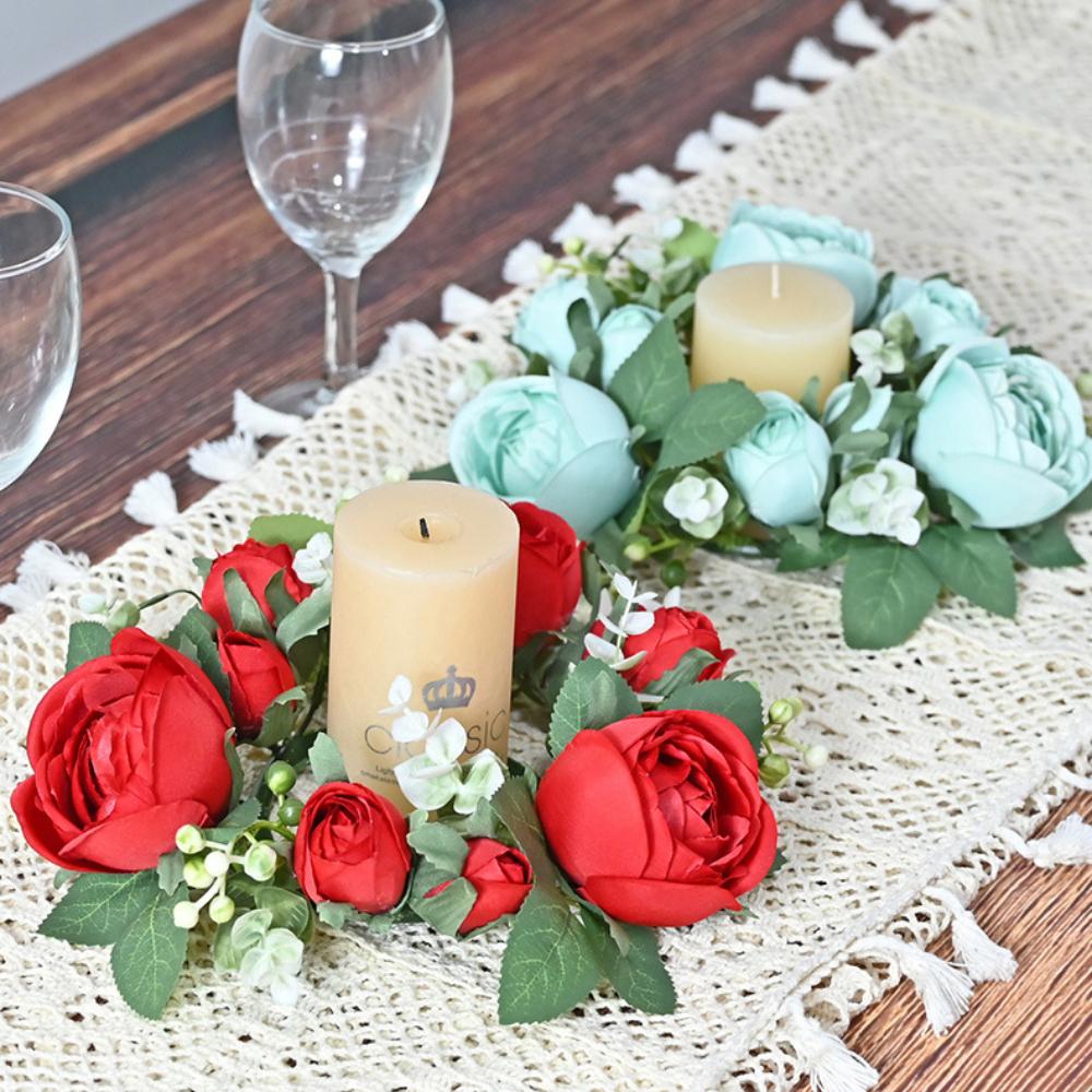 2 шт. Кольца для свечей на День святого Валентина, венок, кольцо для свечи, цветочная гирлянда, искусственные цветы, венки, украшение для стола, украшение для свадьбы, дома, фермы