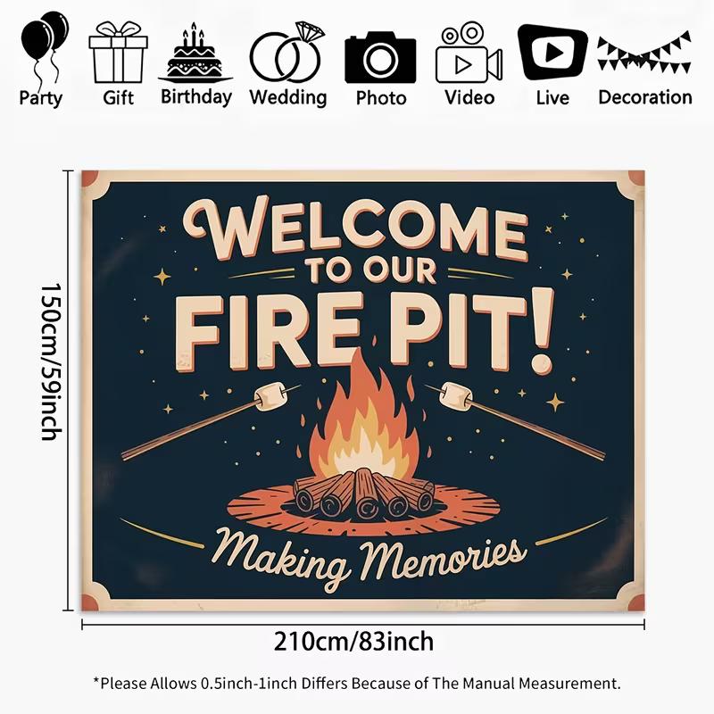 2D Flat Printing Vintage Campfire Backdrop for S'mores Night and Family Gathering Photoshoot