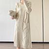 Autumn and Winter Korean Version of The Retro Mid-length Loose Large Size Twist Pocket Sweater Knitted Dress Women