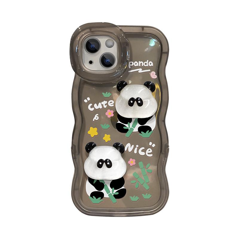 Bamboo Panda Suitable for Iphone15 Cute IPhone Case 14promax Dual Bracket 13 Three-dimensional Xr Silicone