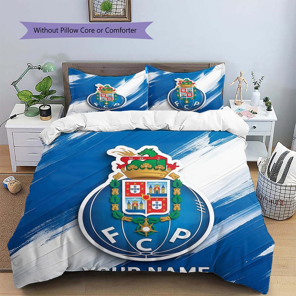 Custom Name Futebol Clube do Porto2 Pattern Bedding Quilt Set Home Decoration Gift (1 * duvet cover + 2 * pillowcase without core)