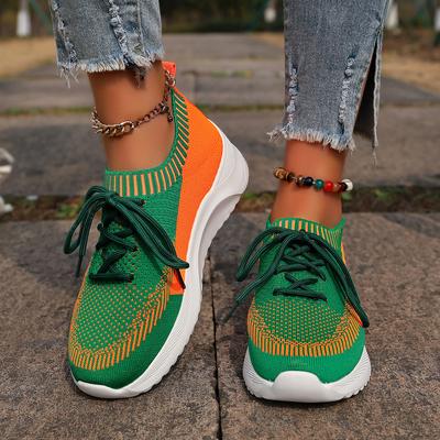 Женские дышащие трикотажные кроссовки, повседневная обувь на шнуровке для отдыха на открытом воздухе, легкие сетчатые низкие туфли Женская обувь
