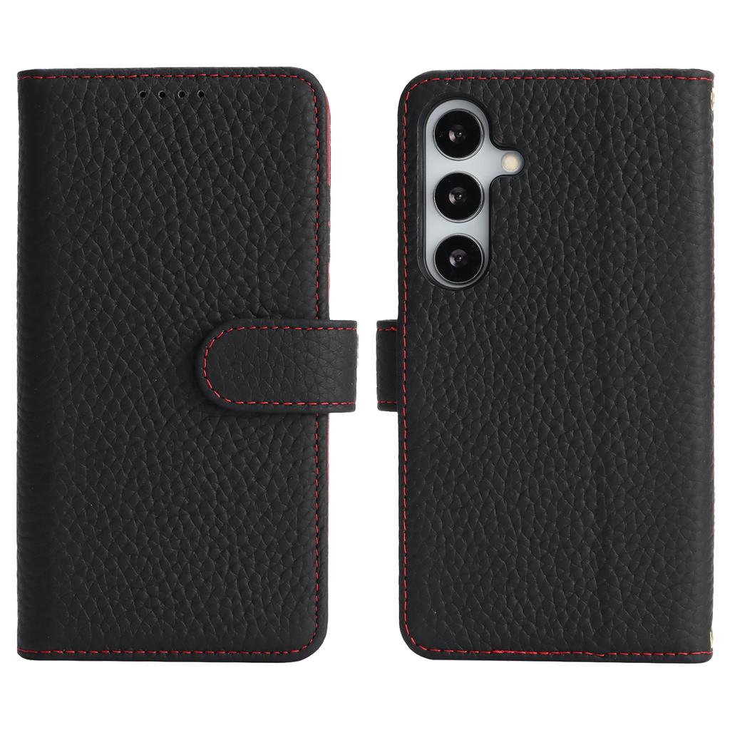 Для Samsung Galaxy S25 Чехол-подставка Текстура личи Натуральная коровья кожа Кошелек Чехол для телефона с RFID-блокировкой