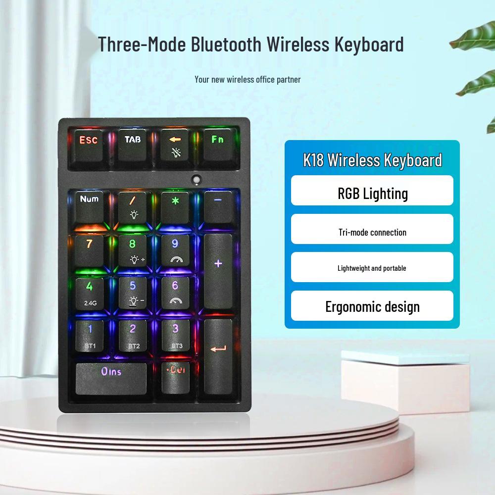 K18 Bluetooth Механическая клавиатура: Трехрежимная мини-внешняя цифровая USB-клавиатура для финансов и бухгалтерии