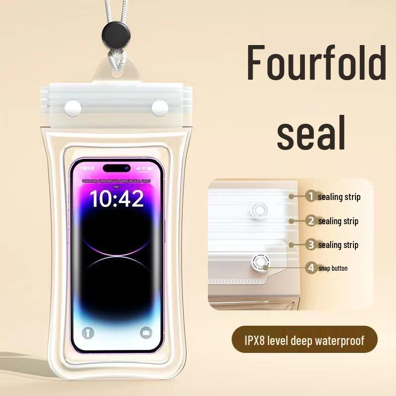 Triple-Fold Waterproof Phone Pouch with Touch Screen & Photo Capability for Swimming, Rafting, Diving – Universal Fit.