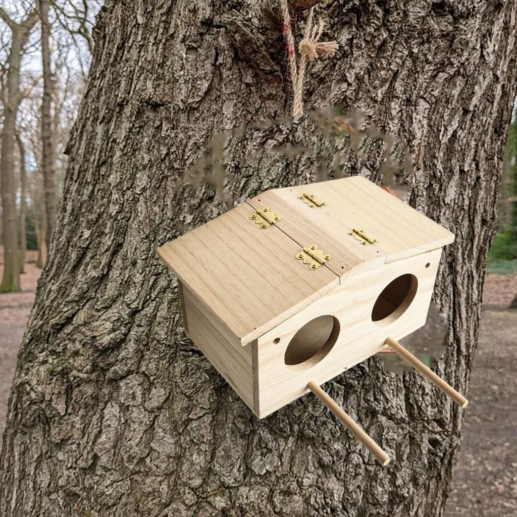 Bird Breeding Nest Parakeet Nesting Box Natural-Wood House Parrots Mating Box