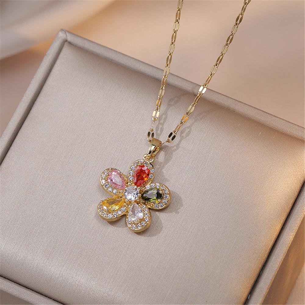 Женское Хрустальное Радужное Белое Циркониевое Каменное Цветочное Подвесное Ожерелье Винтажное Золотого Цвета Свадебные Украшения Для Женщин