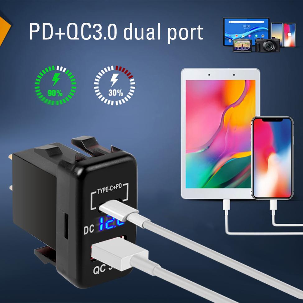 Автомобильное зарядное устройство с двумя портами USB C PD, быстрая зарядка телефона, автомобильный адаптер QC3.0, зарядное устройство для телефона с гнездом прикуривателя 12 В для TOYOTA