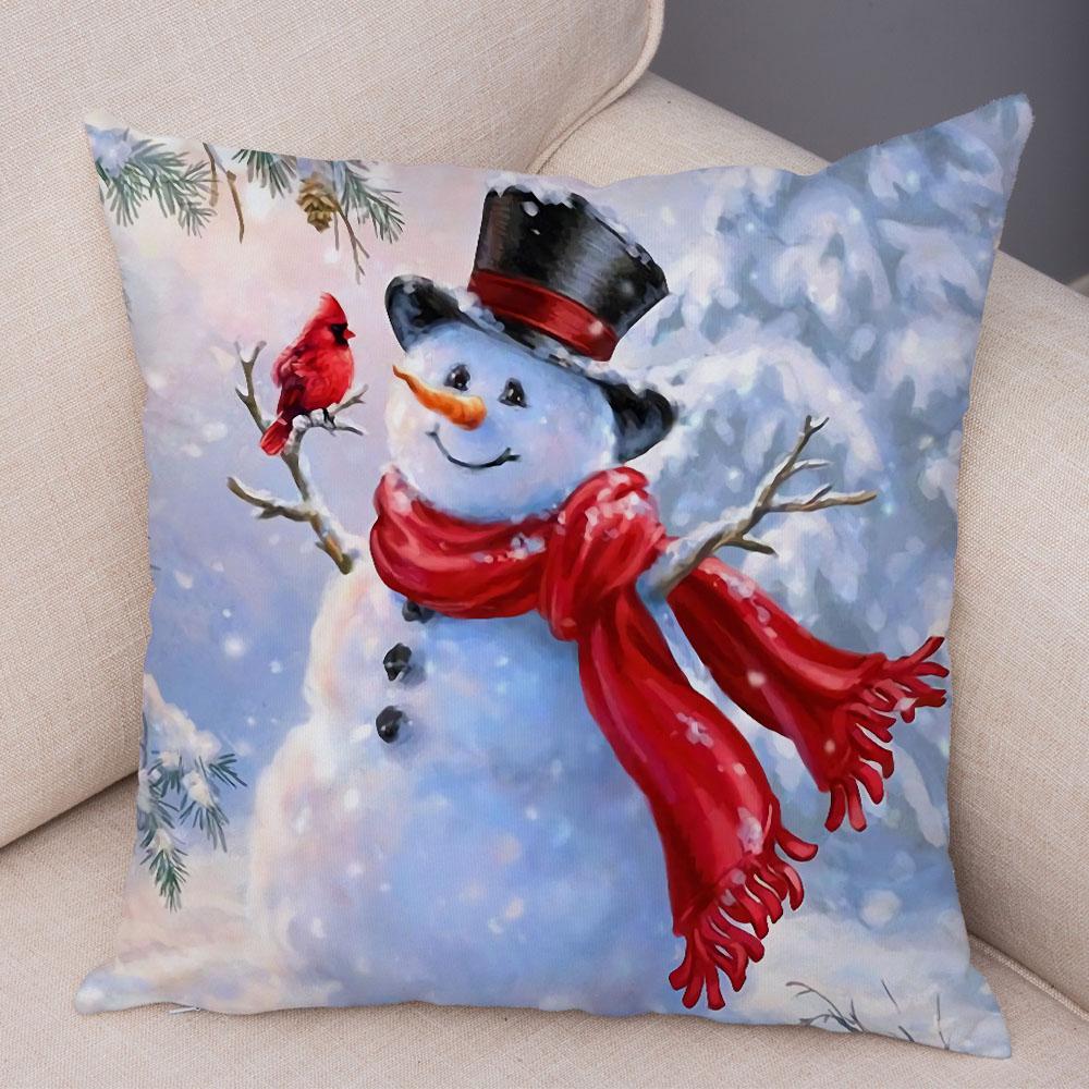 Cute Cartoon Snowman Cushion Cover Christmas Decoration Soft Plush Pillowcase Living Room Sofa Ornaments Bedroom Home