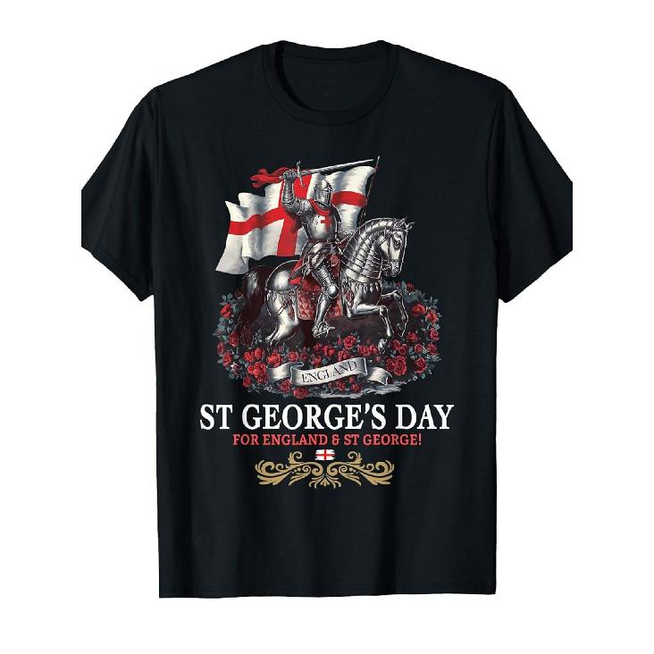 Men's Outfit Suggestion for St. George's Day Featuring a Knight on Horseback And a Saint George T-Shirt, St George Flag T Shirt, St George Flag, Men