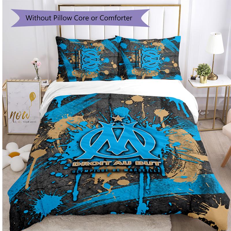 Olympique Lyonnais FC Printed 3PCS Bedding Set Breathable Duvet Cover with Pillowcases Decorative Bed Linen for Bedroom Home