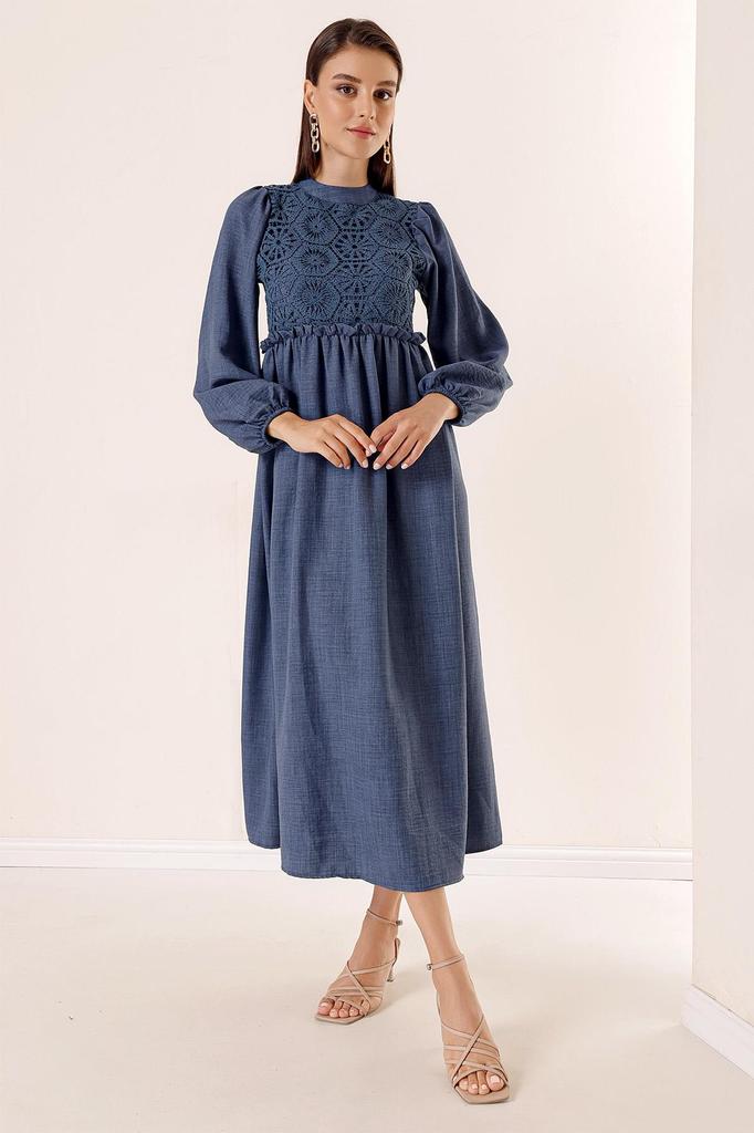 Laced Linen Effect Long Dress