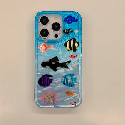 Корейский Ins Волнистая Текстура Аквариум Милые Рыбки Чехол для iPhone 17 16 15 14 13 11 Pro Max Plus Задняя Крышка Телефона для 12 Pro Max