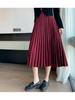 Pleated Large Swing A Word Umbrella Skirt Long Skirt Spring Summer Elastic High Waist High Temperature Pleated Retro Thin Middle Length Bustier Skirt