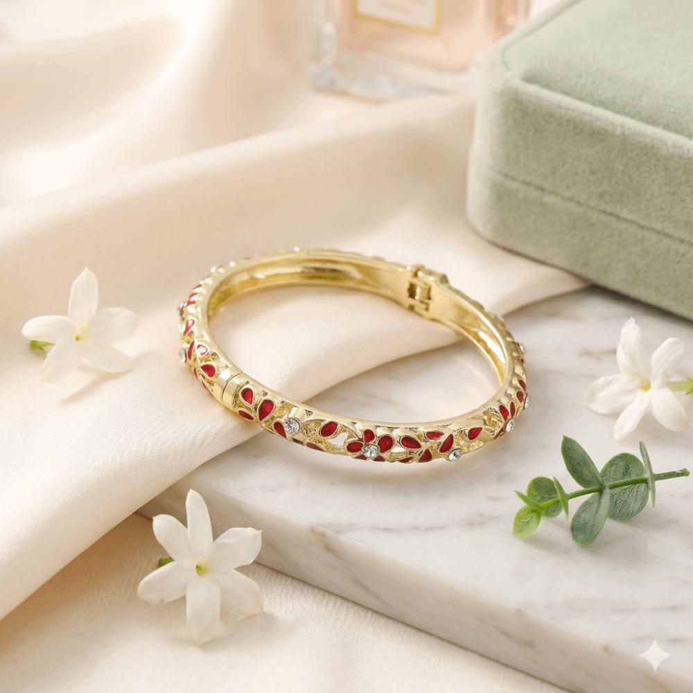 Vintage Enamel Bangle Traditional Flower Flower Enamel Bangle Cloisonne Bracelet Party Jewelry