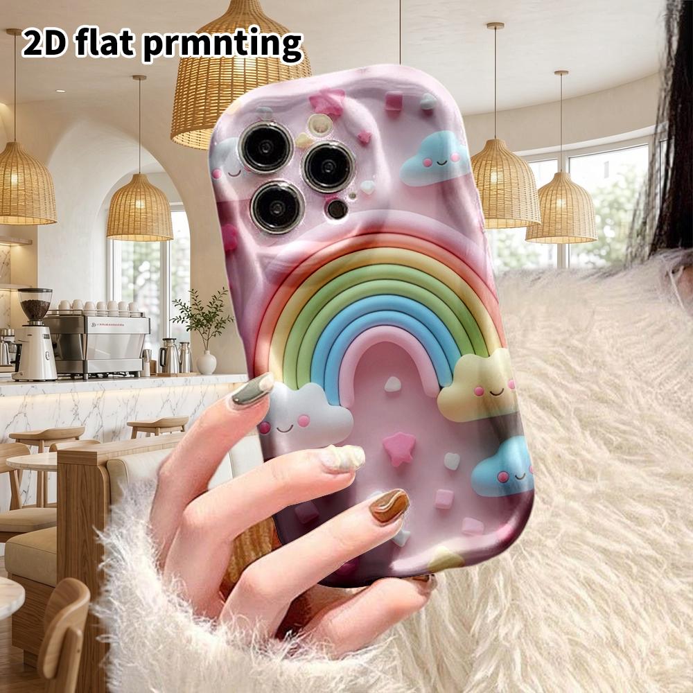 Phone Case: 2D flat design suitable for iPhone 18, 17, 16, 15, 14, 13 Pro cases, couple style, rainbow clouds, Christmas and Halloween gifts