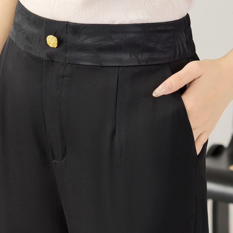 24mm Heavyweight Mulberry Silk Solid Color Dark Pattern Simple and Versatile Straight Leg Pants