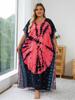 Watermelon Red Printed Bohemian Kaftan Women's Robe Beach Dress Relaxed Versatile Fresh Dress Swimsuit Cover-up Q1464