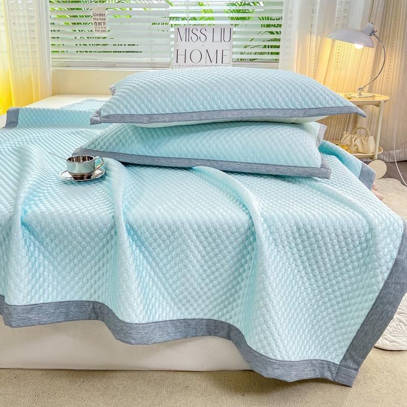 JingJingRS Summer Ice Silk Fitted Sheet Mat Set
