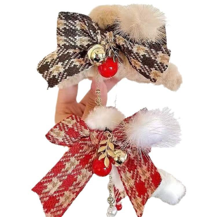 Festive Plush Bow Tassel Bell Claw Clip for Updo Hairstyles
