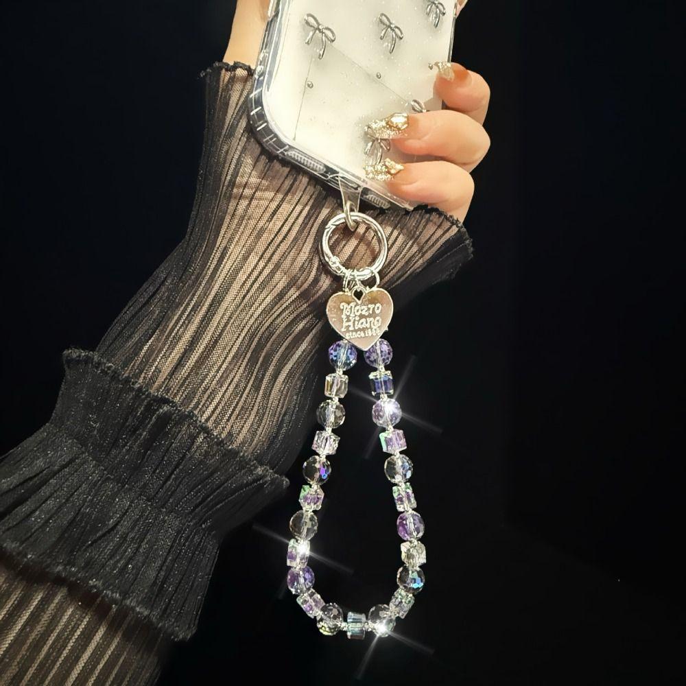 With Clip Mobile Phone Lanyard Short Love Phone Pendant Crystal Beads Phone Chain  Female Lady Girl
