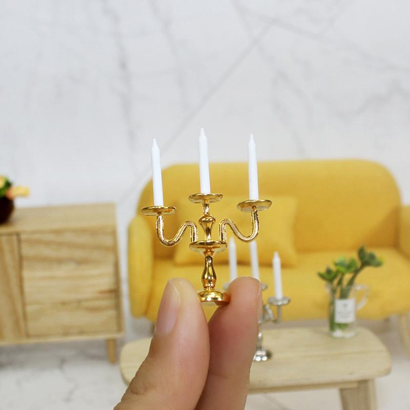 1:12 3-Arm Mini Holder Candelabra Furniture Toy Pretend Play Dollhouse Accessory