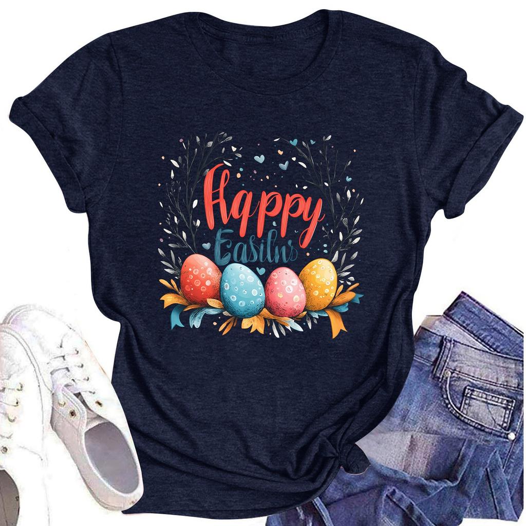 Women's Top Round Neck Casual Printed Short-sleeved T-shirt Top