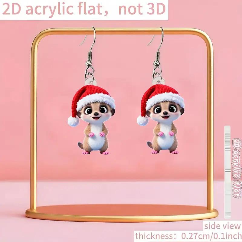Cross-border new cute meerkat earrings, wearing a Christmas hat, Christmas gift design sense cartoon animal earrings