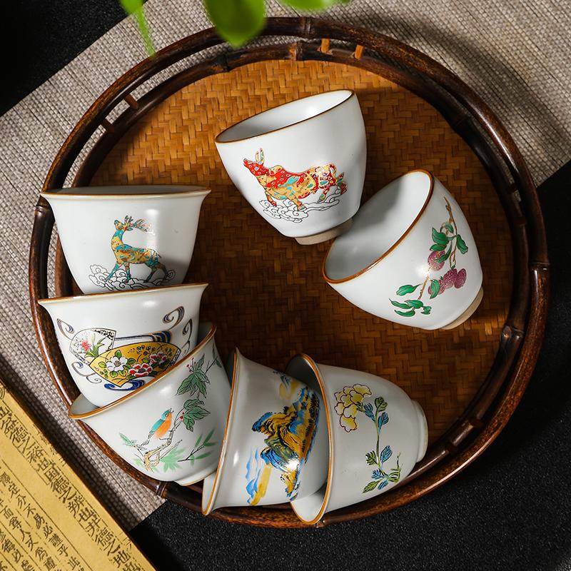 4 шт., китайская чашка с ручной росписью, керамический чайный сервиз ручной работы, чашка для чая, чаша для чая, посуда для напитков, портативная личная чашка