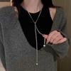 Minimalist Women's Pearl Necklace, S925 Sterling Silver, Adjustable Long Sweater Chain