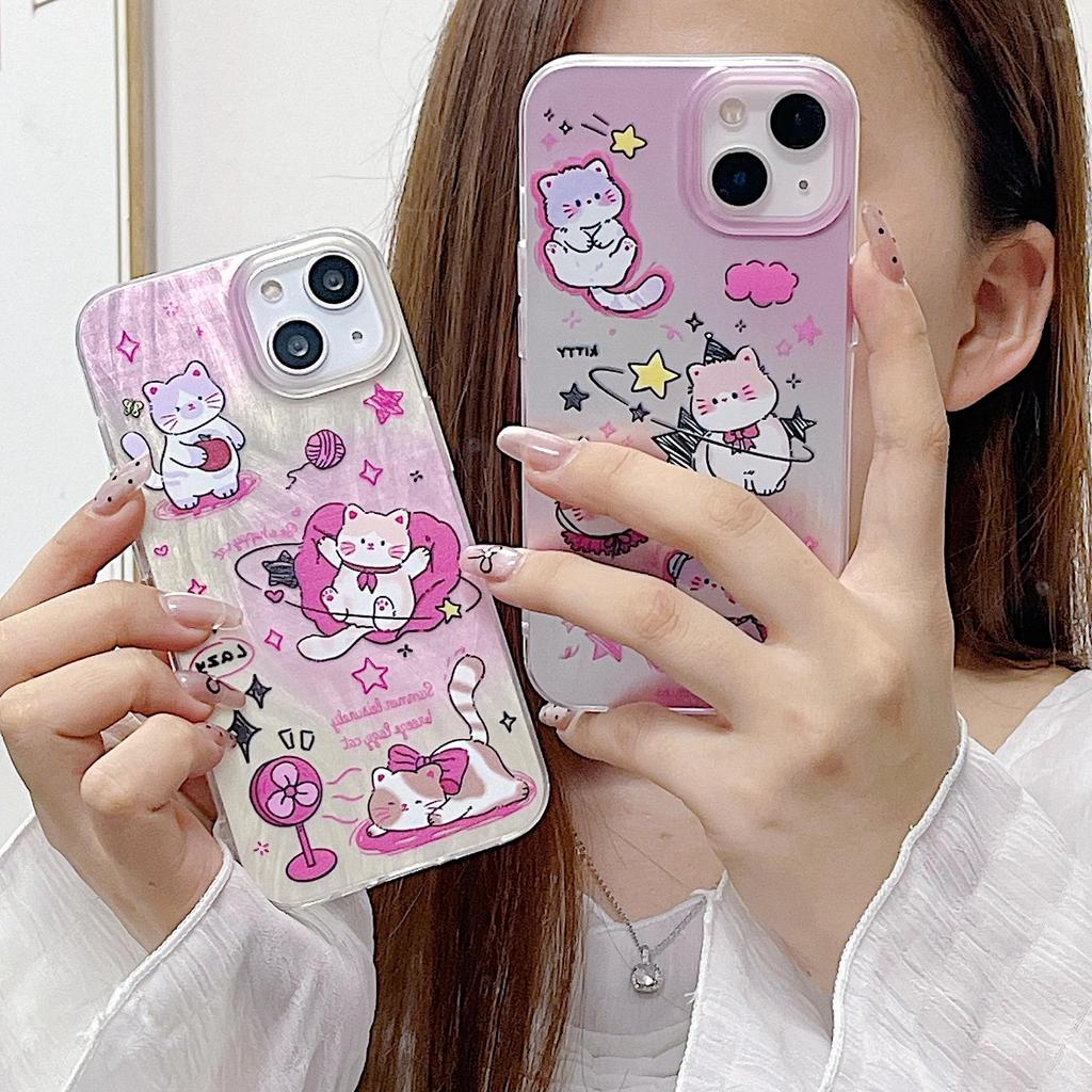 Laser Cute Cat Silicone Case for Xiaomi Redmi Note 12 11 10 Samsung A54 A24 A14 Oppo A78 A58 A38 Infinix Note 30 Funda Painted Cover Soft TPU Bumper