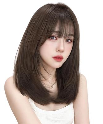 Парик AISIHAIR, средне-коричневый, прямой, полный, длинный, с маленьким лицом, натуральный, в стиле Харадзюку, пушистый, сетчатый, коричневый, полудлинный