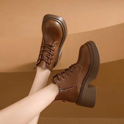 Модные ботинки на платформе Женские Осенне-зимние Короткие ботинки для женщин Ретро Ручной работы Ботильоны на шнуровке Женские танкетки Botas bota feminina