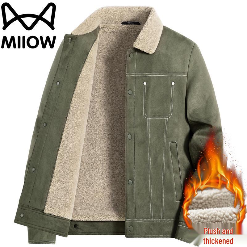 Мужская повседневная куртка Mao Ren из замшеподобного материала с флисовой подкладкой