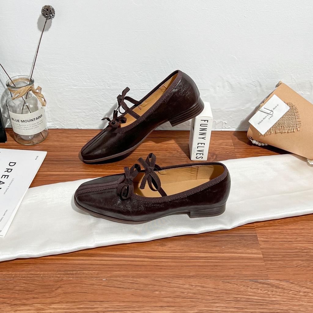 Версия из коровьей кожи~ Французские балетки женские нишевые темпераментные туфли с квадратным носком и одинарными ремешками женские на толстом каблуке не утомляют ноги темпераментные Мэри Джейн