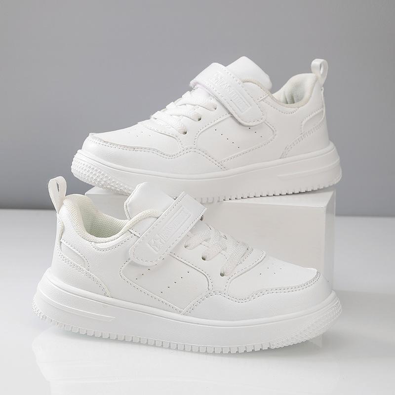 790 Middle and Older Children's New Trendy Fashion Black Spring and Autumn Leather Surface Classmates Boys Casual Shoes Small Black Shoes Girls Soft