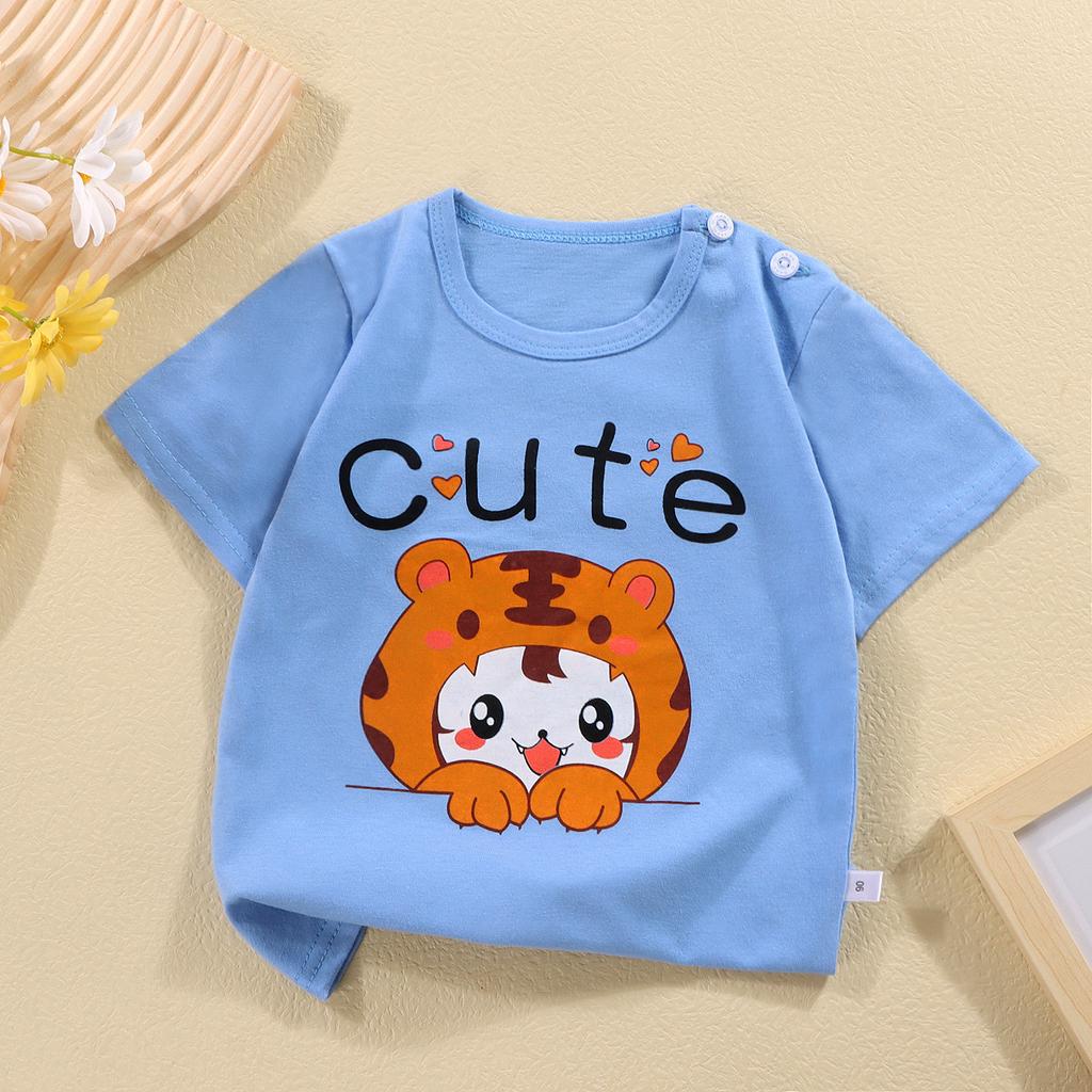 Children's Round Neck Pure Cotton Fun Short Sleeved Boys and Girls