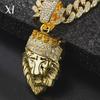 Trendy Cross-Border Men's Hip-Hop Necklace with Cuban Chain & Lion Head Crown Pendant