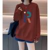 Vintage Letter Print Crew Neck Sweatshirt Loose Fit Long Sleeve Top Fall Winter Streetwear
