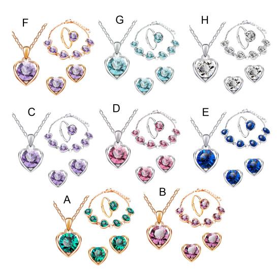 4 шт./компл. комплект свадебных украшений, винтажный блестящий привлекательный искусственный кристалл, ожерелье с сердечком любви, серьги, кольцо