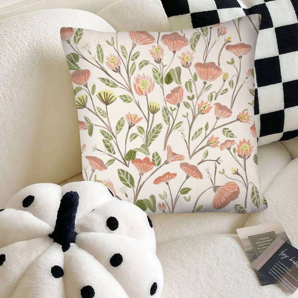 Floral Pattern Pillow Case Fashion Square Pillowcase Bedroom Sofa Room Ins Decoration Leisure