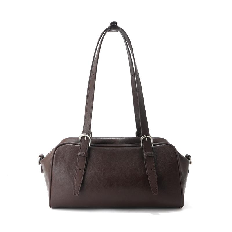 Bowling Bag Women's Fur Leather Bag Cowhide Yo Yo Casual Large Capacity Commuter Boston Portable Messenger Shoulder Bag