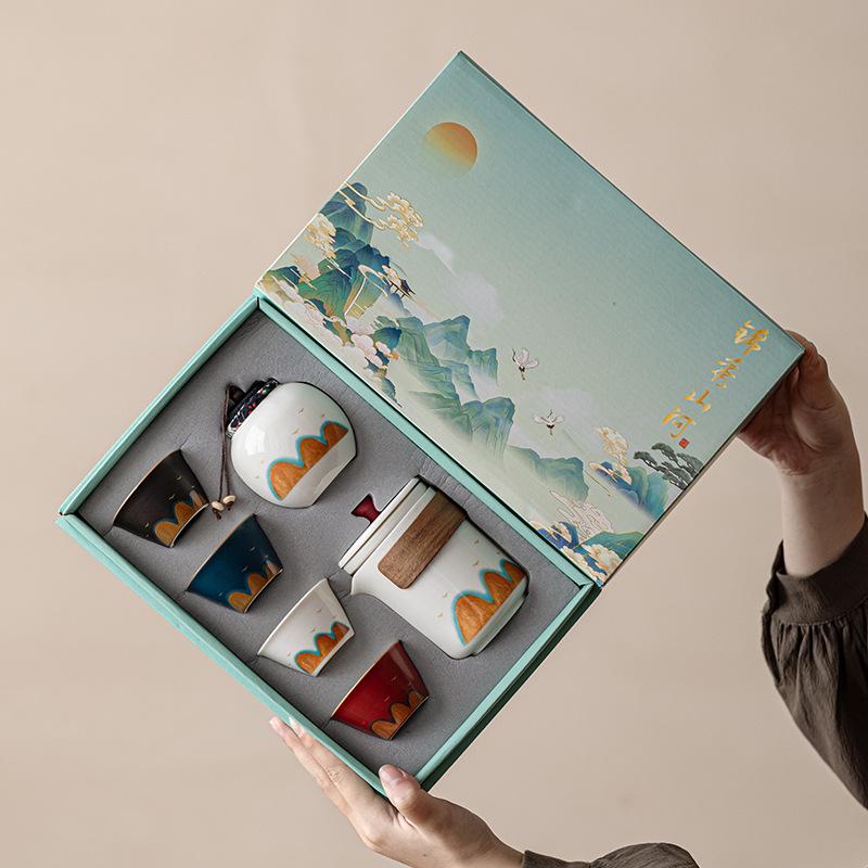 Outdoor Portable Travel Tea Set Camping Tea Drinking Equipment Ceramic Kuaike Cup Kung Fu Tea Set Office Gift