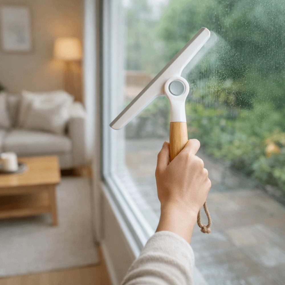 Soft Silicone Glass Wiper Wooden Handle Water Wiper Practical Scraping Scraper Bathroom Mirror