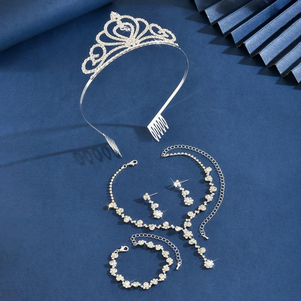 Bridal Tiara Crown Three-Piece Luxury Atmospheric Wedding Jewelry Set Premium Necklace Earrings Crown