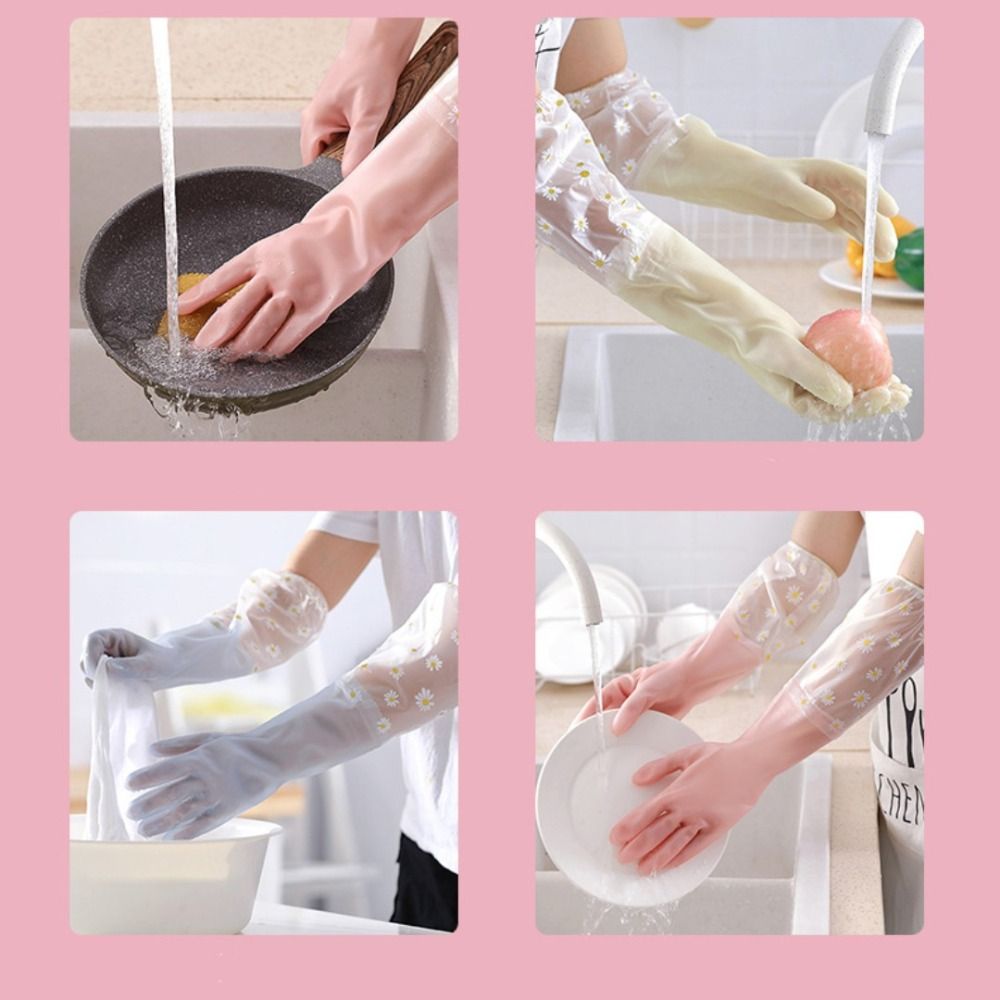 Rubber Durable Waterproof Kitchen Clean Tool Cleaning Gloves Household Scrubber Dishwashing Gloves