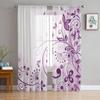 Flowers Butterfly Branches Purple White Tulle Curtains For Living Room Decoration Chiffon Sheer Voile Kitchen Bedroom Curtain