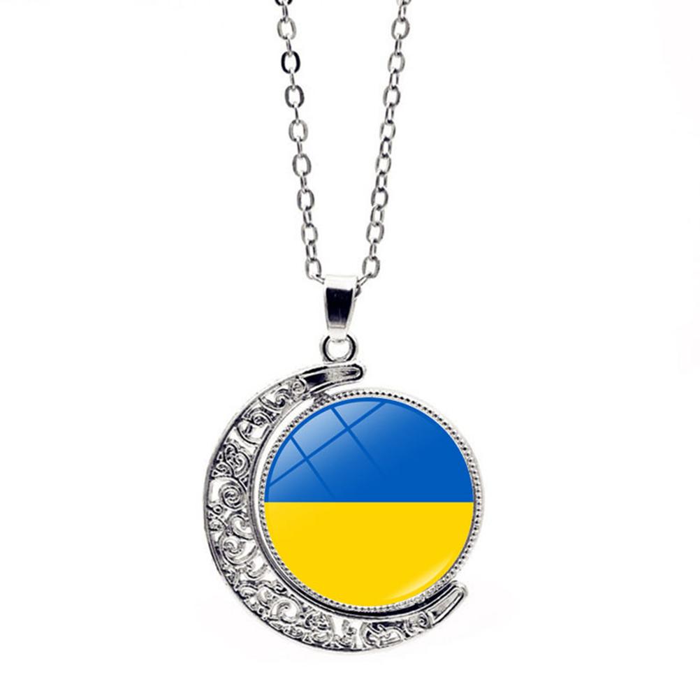 Ожерелье с флагом Украины, ожерелье с подвеской в виде полумесяца и галактической вселенной с кабошоном из стекла с национальным флагом Украины
